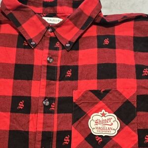 Magellan Outdoors Red and Black Casual Button Down Flannel Shirt Check Sz. XL